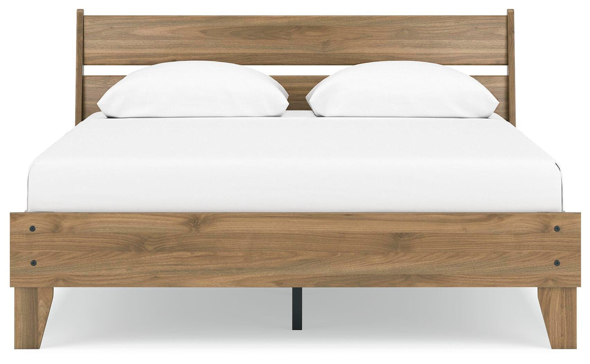 Deanlow Queen Platform Panel Bed in Honey, front view