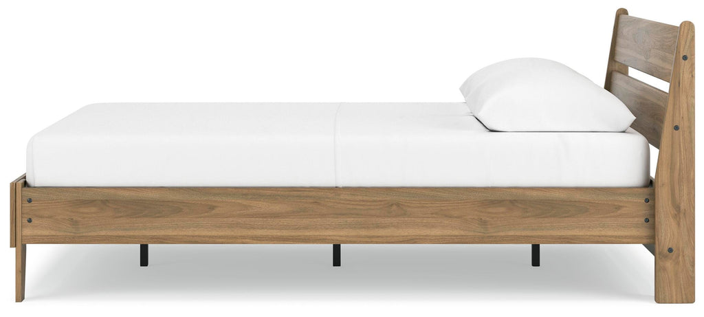 Deanlow Queen Platform Panel Bed in Honey, alternate side view