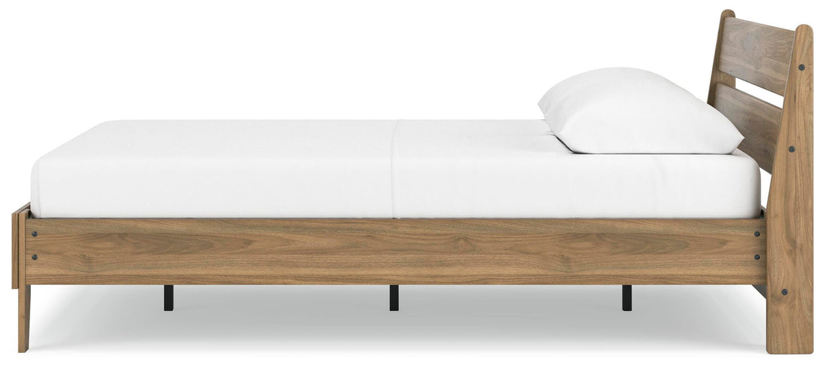 Deanlow Queen Platform Panel Bed in Honey, alternate side view