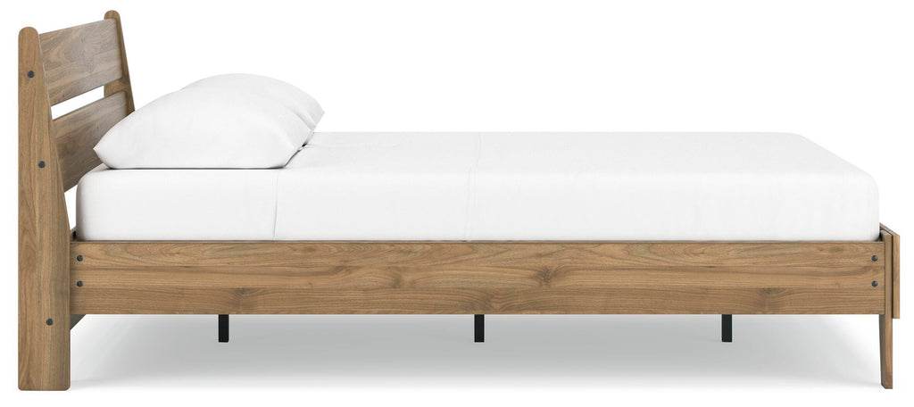 Deanlow Queen Platform Panel Bed in Honey, side view