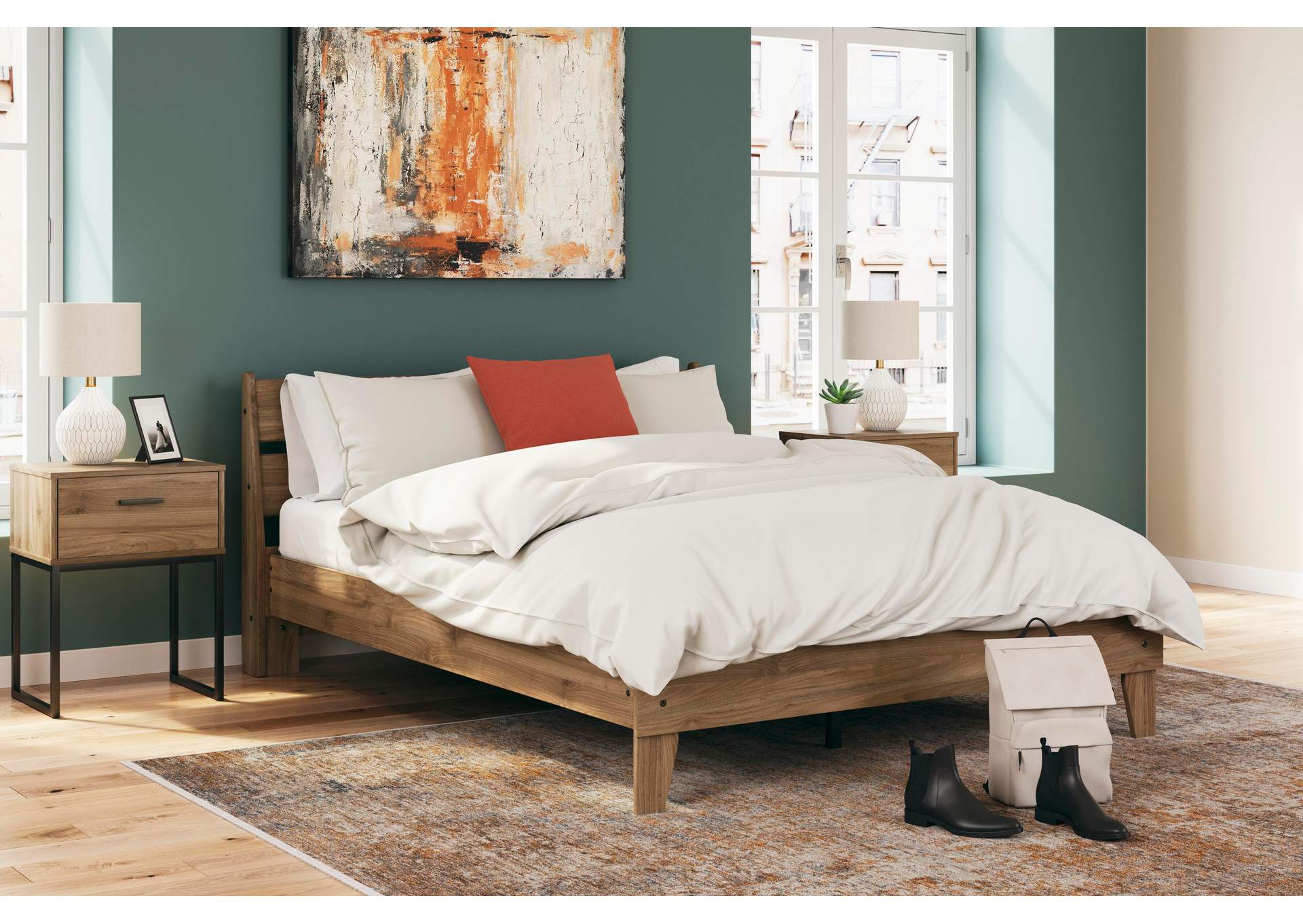 Deanlow Queen Platform Panel Bed and 2 Nightstands