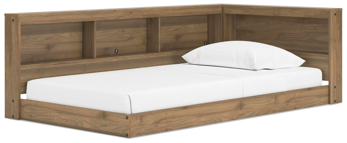 Deanlow Twin Bookcase Storage Bed in Honey, angle view