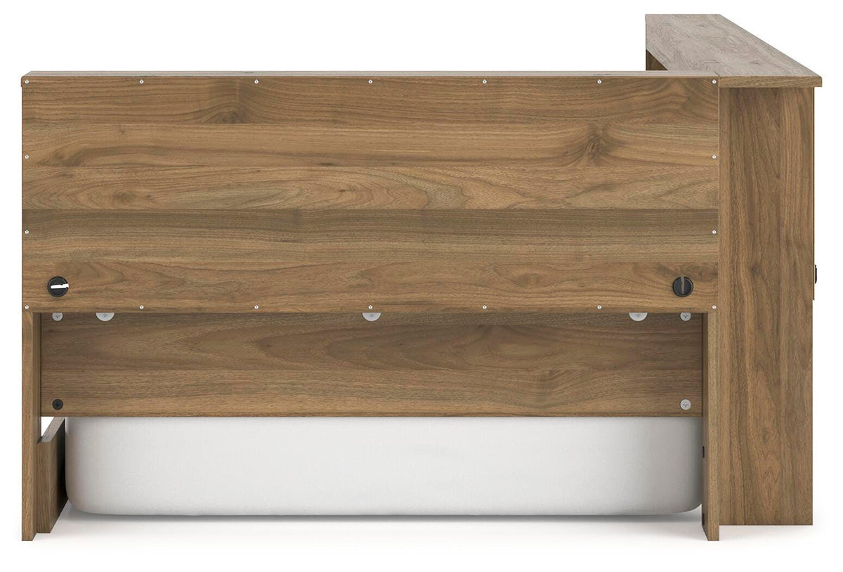 Deanlow Twin Bookcase Storage Bed in Honey, back view