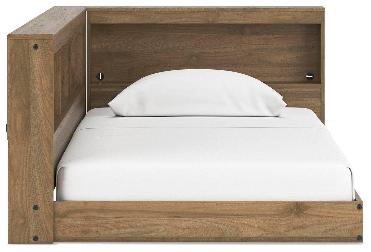 Deanlow Twin Bookcase Storage Bed in Honey, front view