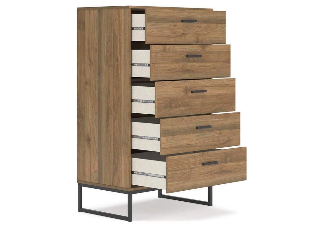Deanlow Twin Platform Panel Bed, Dresser, Chest and Nightstand angled view