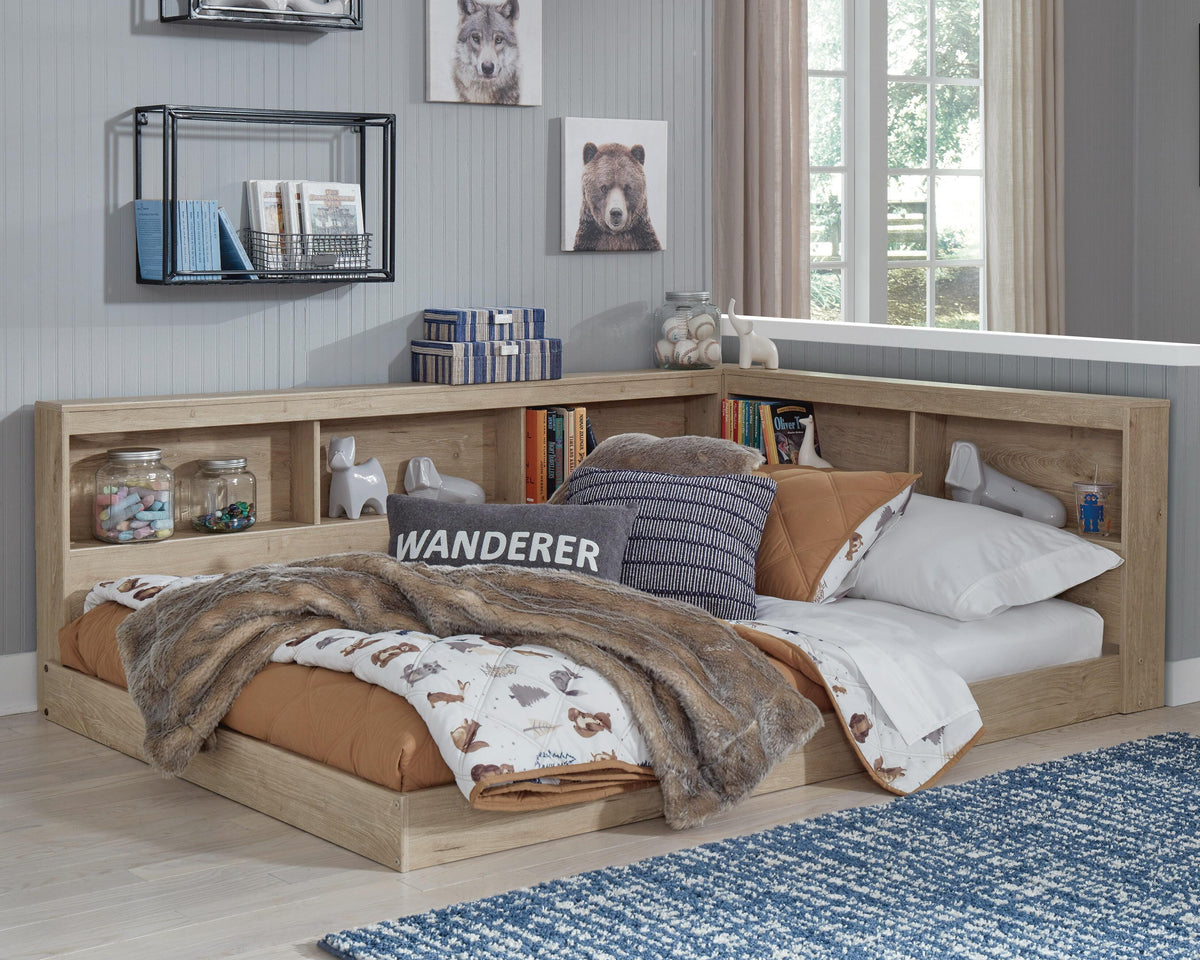 Oliah Full Bookcase Storage Bed in Natural, lifestyle view