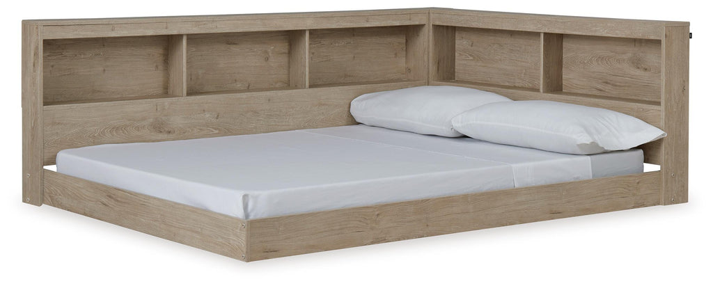 Oliah Full Bookcase Storage Bed in Natural, angle view