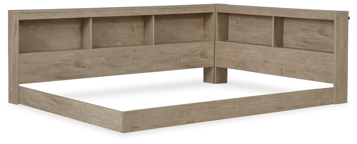 Oliah Full Bookcase Storage Bed in Natural, angle view