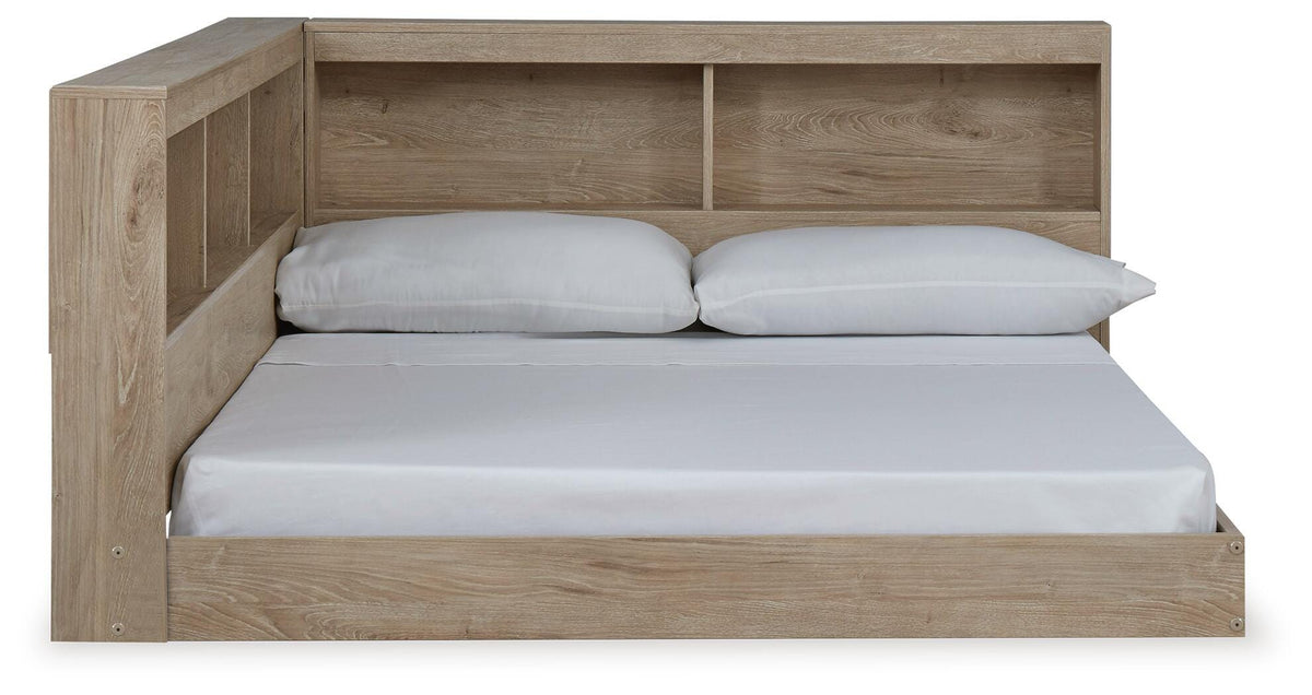 Oliah Full Bookcase Storage Bed in Natural, side view
