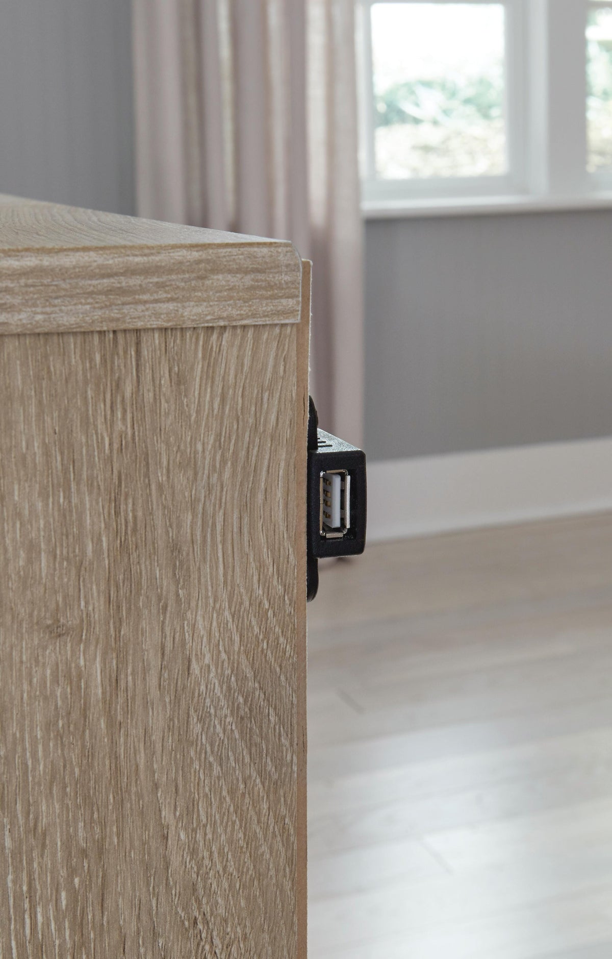 Oliah Full Bookcase Storage Bed in Natural, detail view