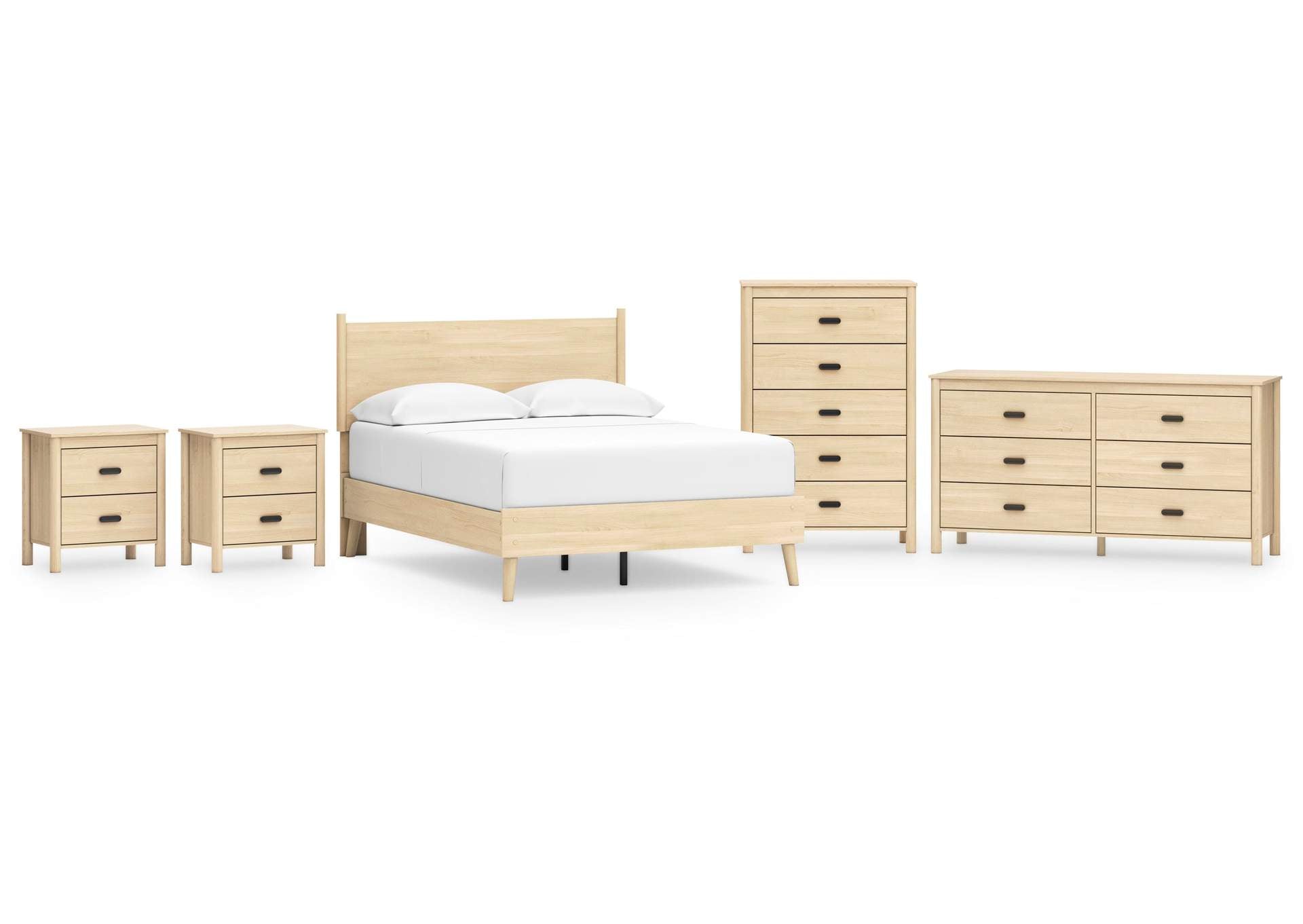 Cabinella Full Platform Panel Bed, Dresser, Chest and 2 Nightstands