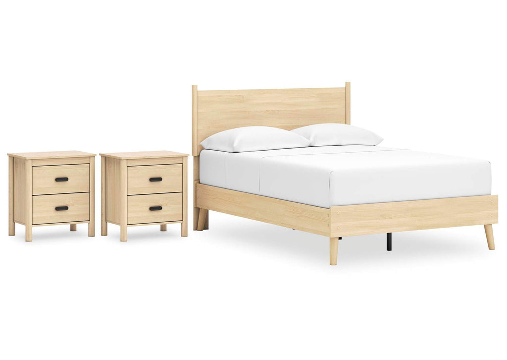 Cabinella Full Platform Panel Bed and 2 Nightstands
