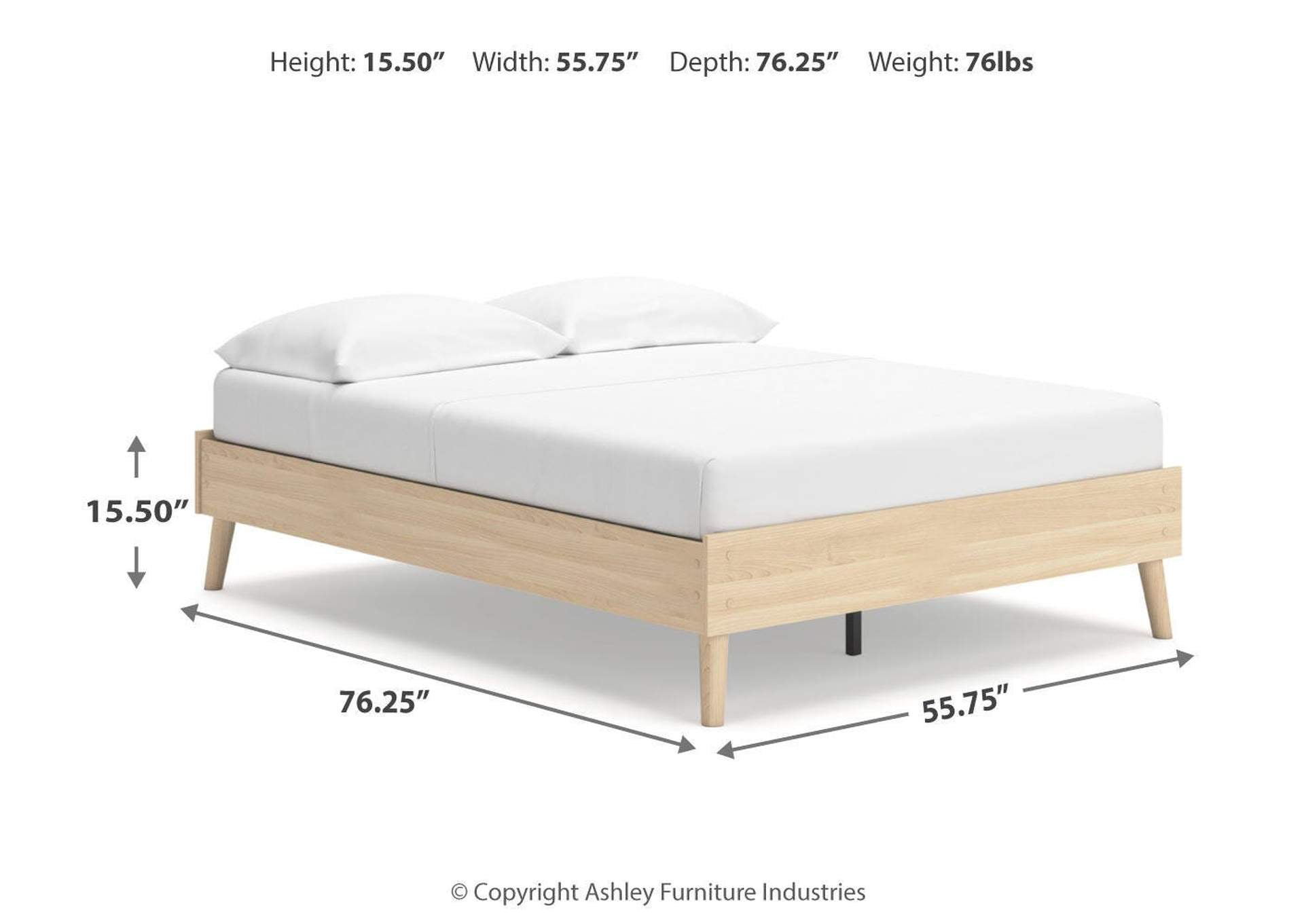 Cabinella Full Platform Bed, Dresser and Nightstand dimensions