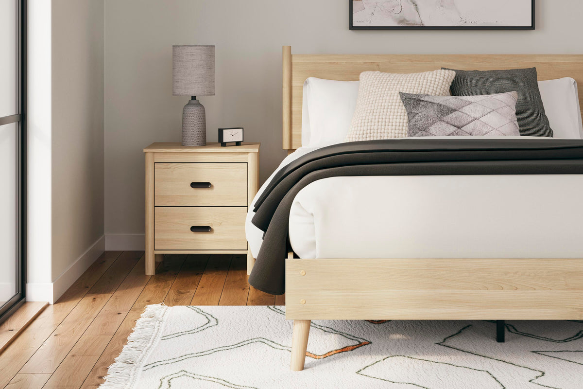 Cabinella Queen Platform Panel Bed in Tan, lifestyle view