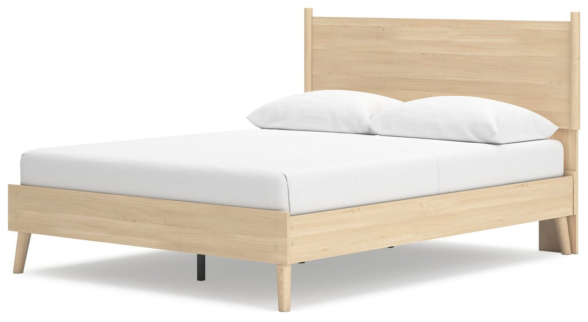 Cabinella Queen Platform Panel Bed in Tan, angle view