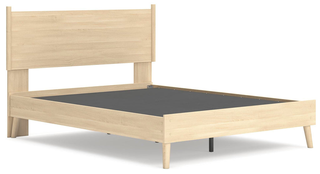 Cabinella Queen Platform Panel Bed in Tan, angle view