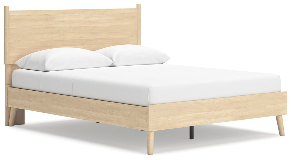 Cabinella Queen Platform Panel Bed in Tan, angle view