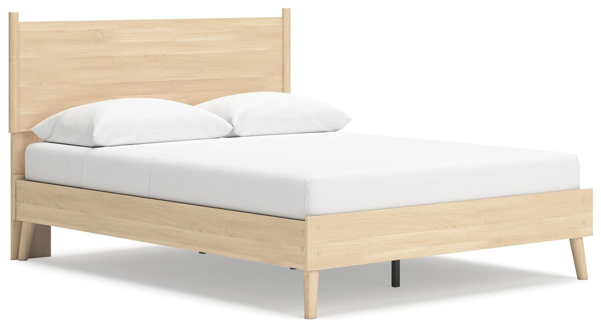 Cabinella Queen Platform Panel Bed in Tan, angle view