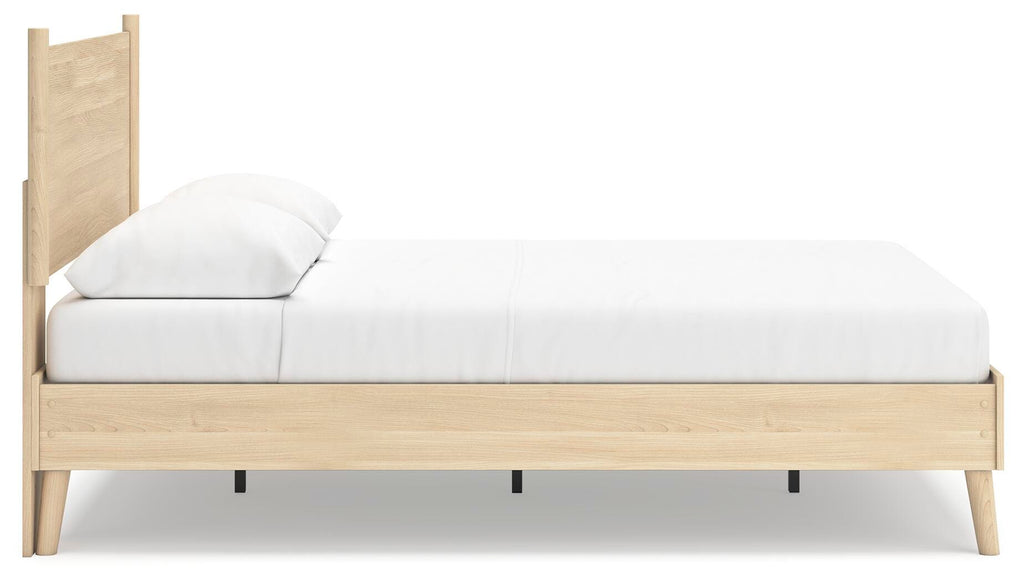 Cabinella Queen Platform Panel Bed in Tan, side view