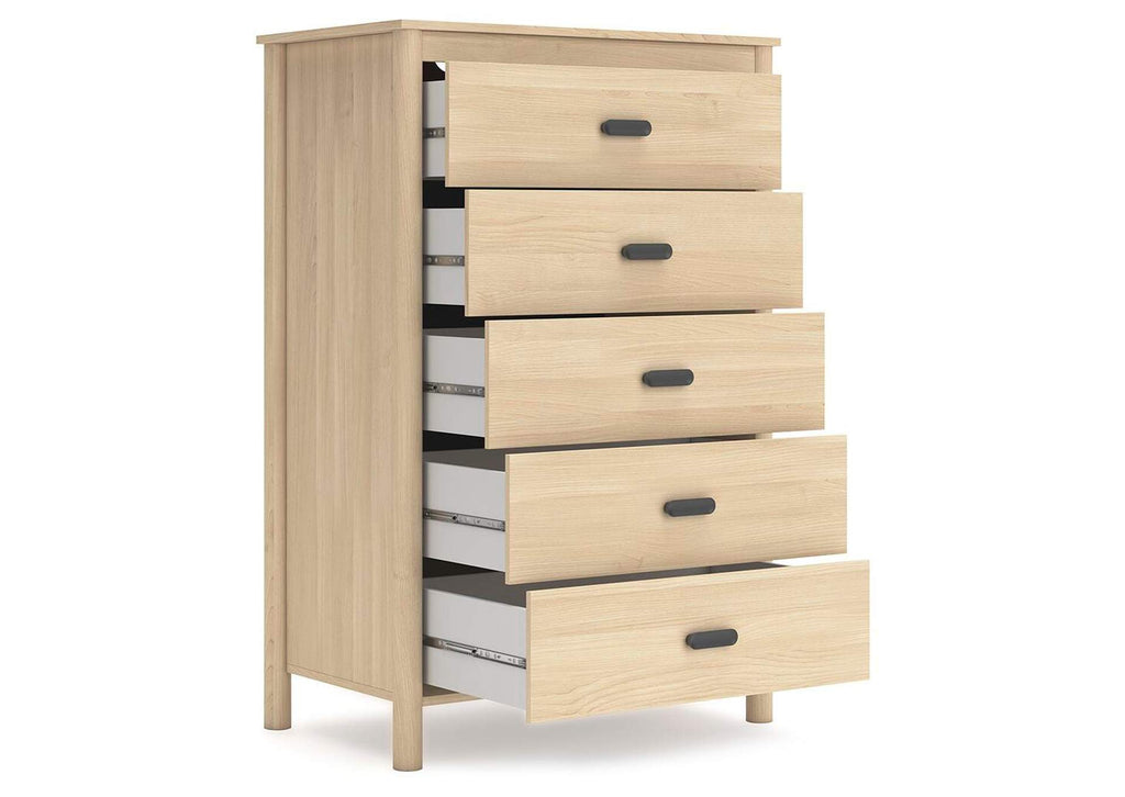 Cabinella Queen Platform Panel Bed, Dresser and Chest angled view