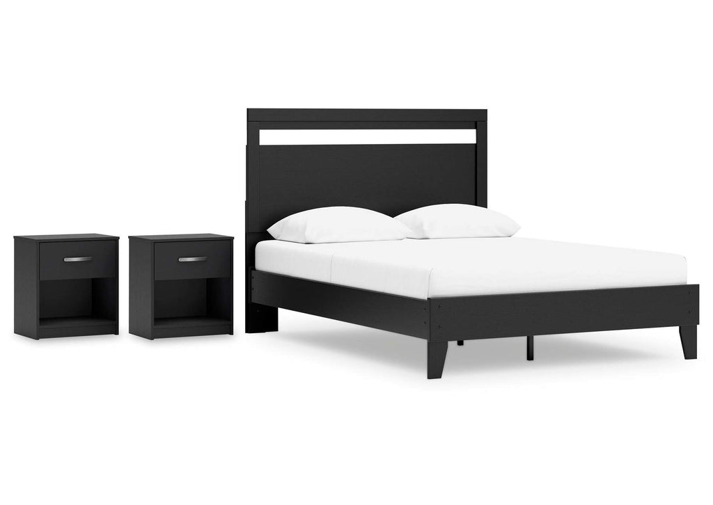 Finch Queen Panel Platform Bed with 2 Nightstands