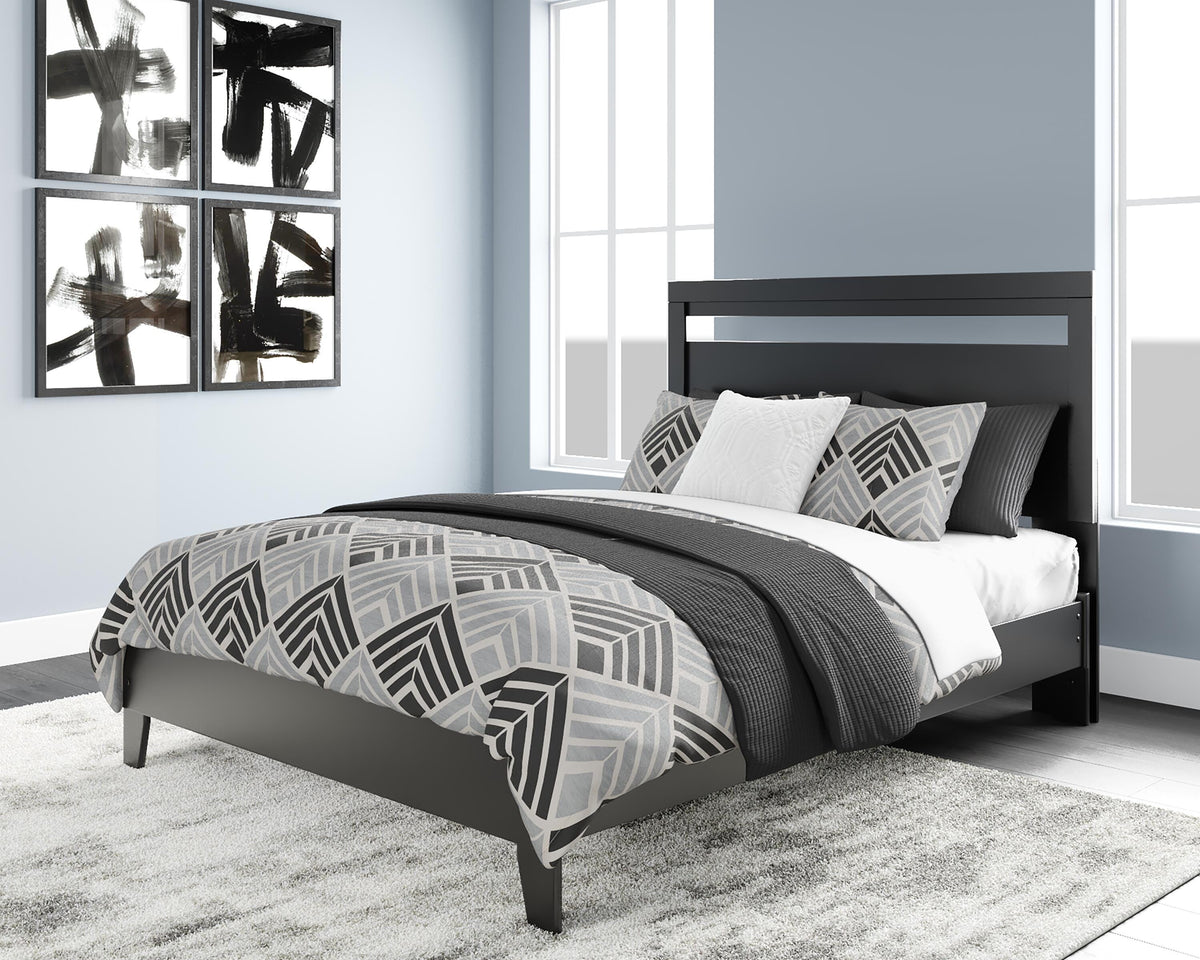 Finch Queen Panel Platform Bed in Black/Brown, lifestyle view