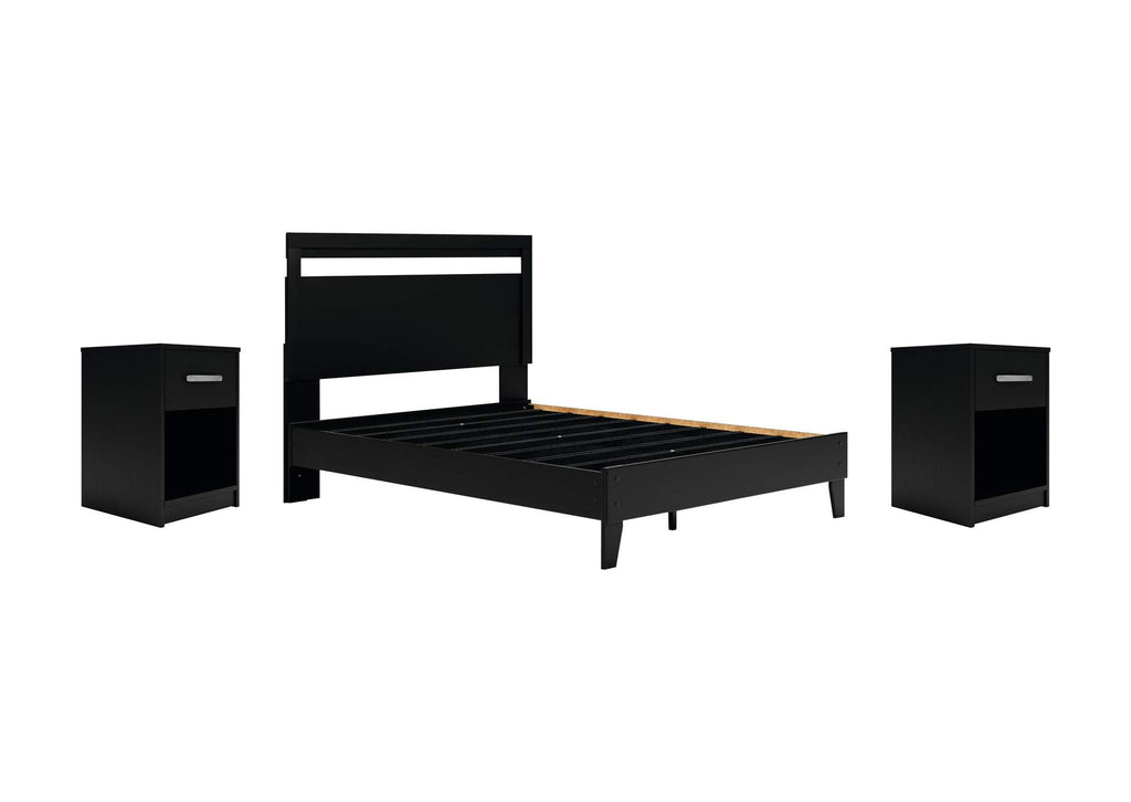 Finch Queen Panel Platform Bed and 2 Nightstands