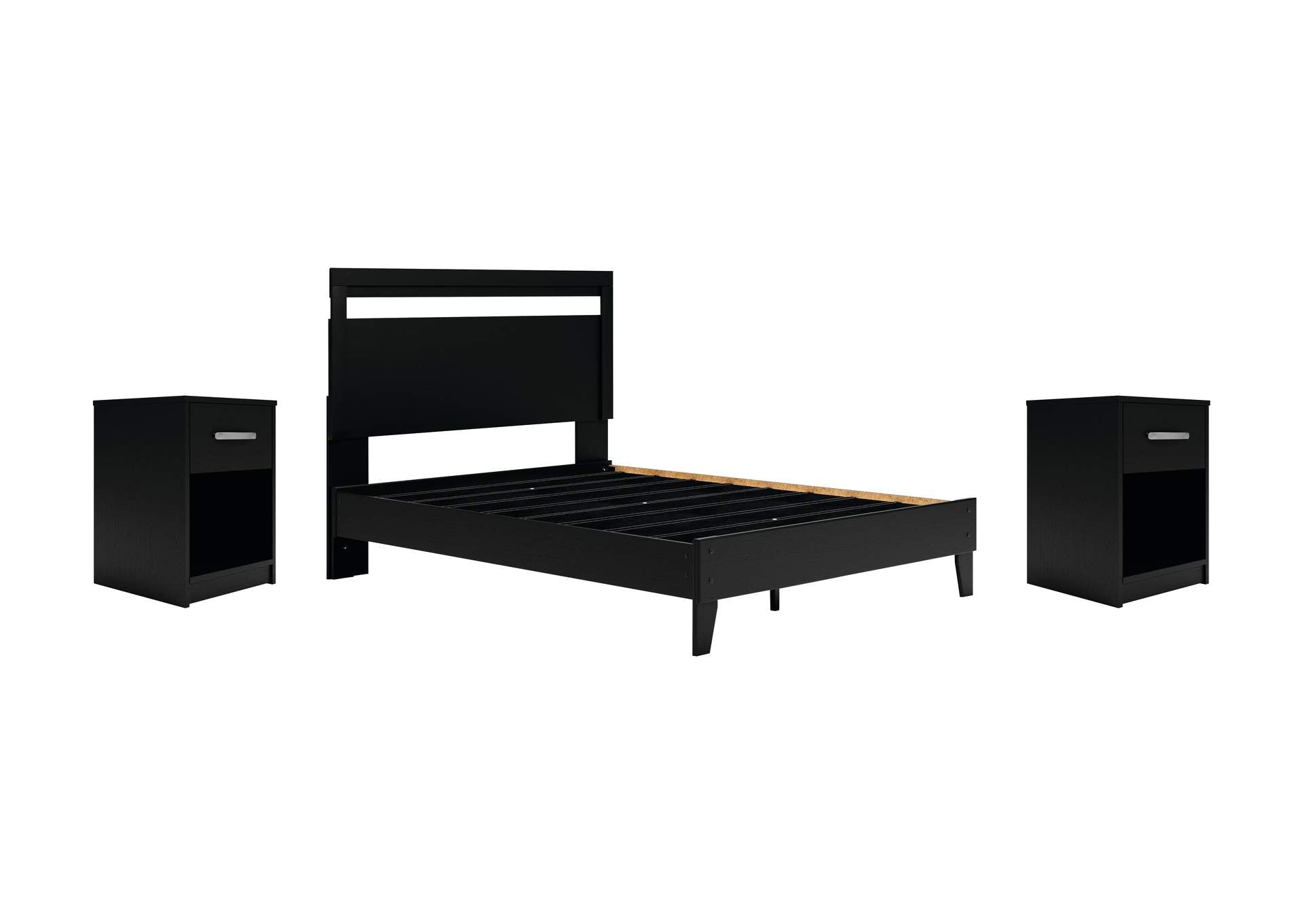Finch Queen Panel Platform Bed and 2 Nightstands