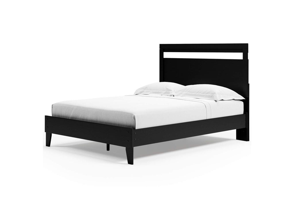 Finch Queen Panel Platform Bed with 2 Nightstands angled view
