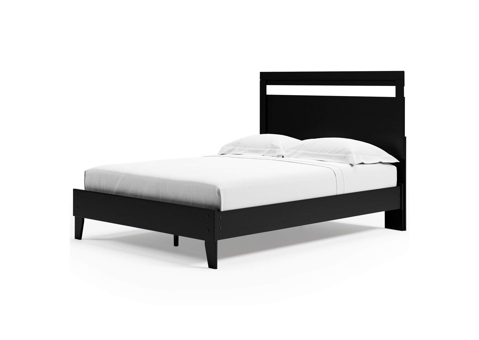 Finch Queen Panel Platform Bed with 2 Nightstands angled view