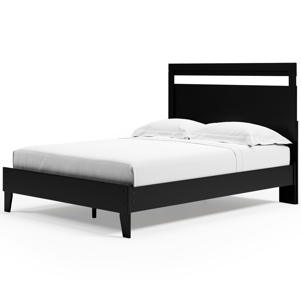 Finch Queen Panel Platform Bed in Black/Brown, angle view