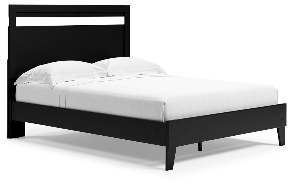 Finch Queen Panel Platform Bed in Black/Brown, angle view
