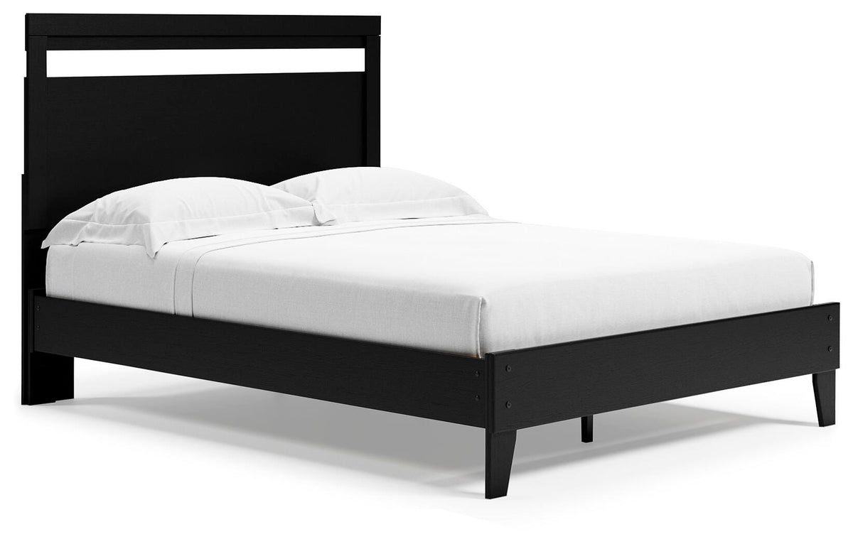 Finch Queen Panel Platform Bed in Black/Brown, angle view