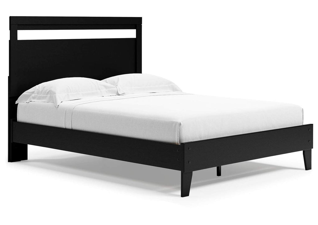 Finch Queen Panel Platform Bed with 2 Nightstands angled view