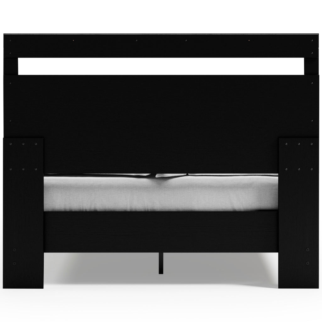Finch Queen Panel Platform Bed in Black/Brown, back view