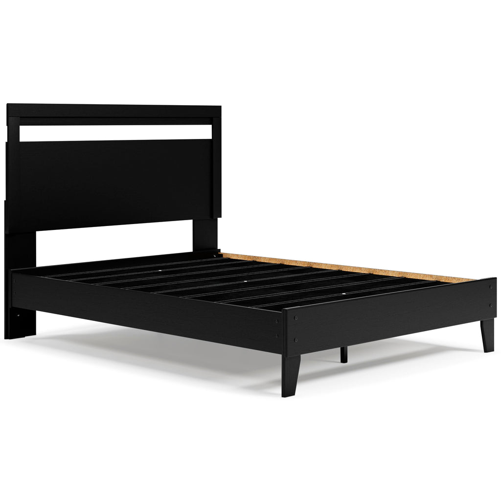 Finch Queen Panel Platform Bed in Black/Brown, angle view