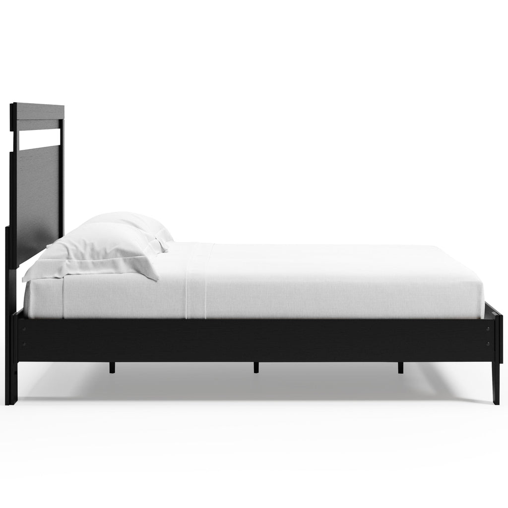 Finch Queen Panel Platform Bed in Black/Brown, side view