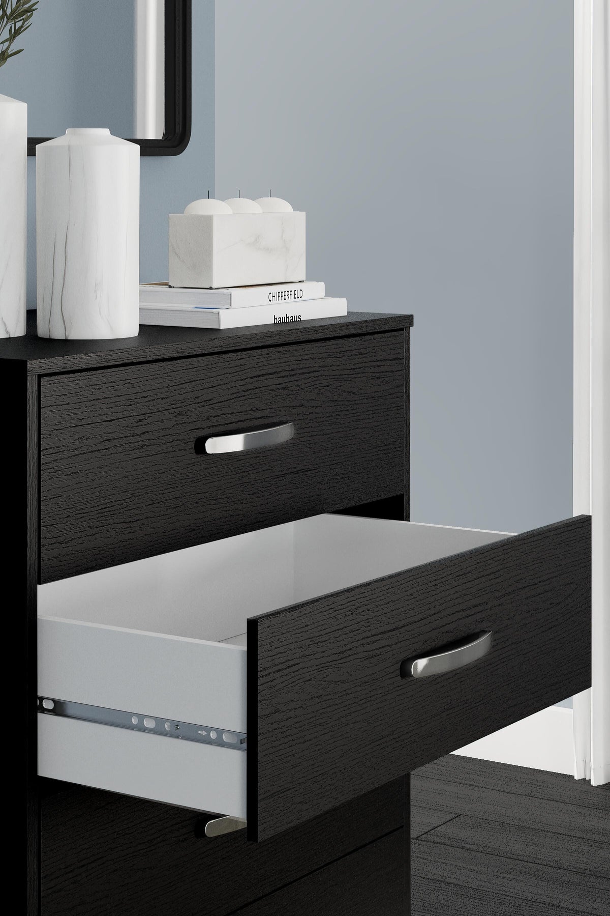 Finch Chest of Drawers in Black, detail view