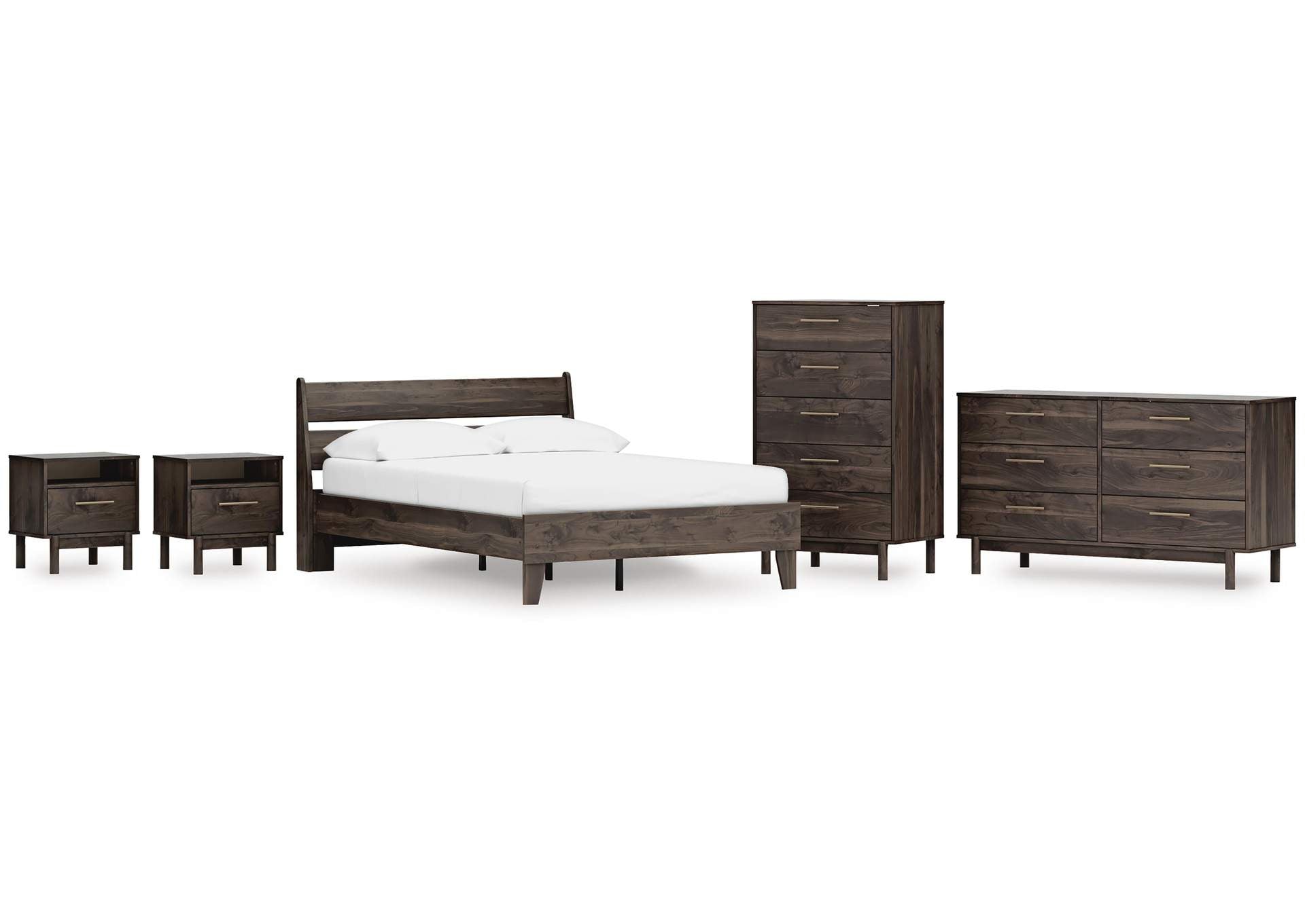 Calverson Full Panel Platform Bed, Dresser, Chest and 2 Nightstands