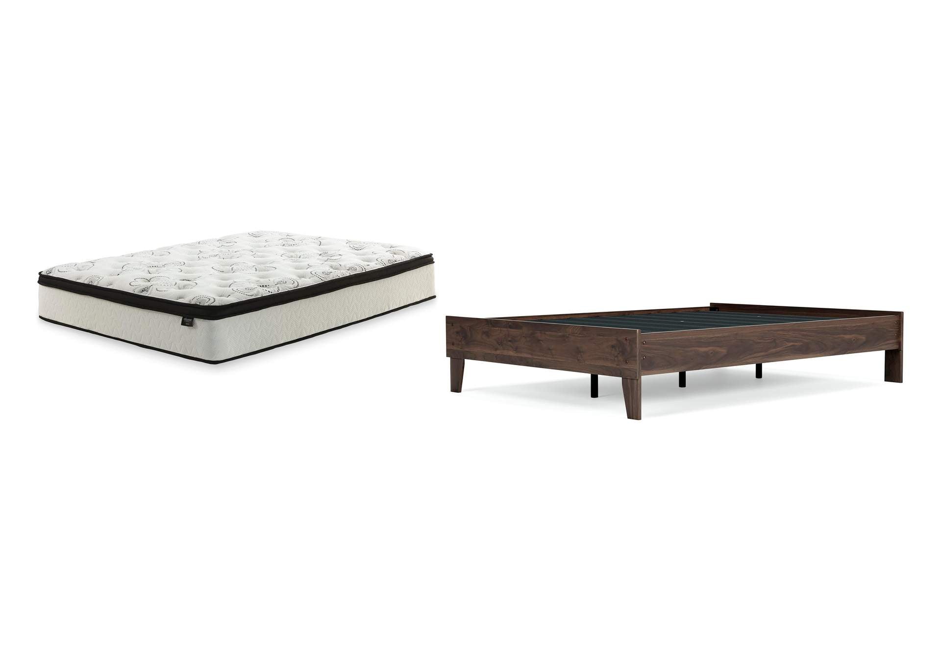 Calverson Full Platform Bed with Chime 12 Inch Plush Hybrid Twin Mattress