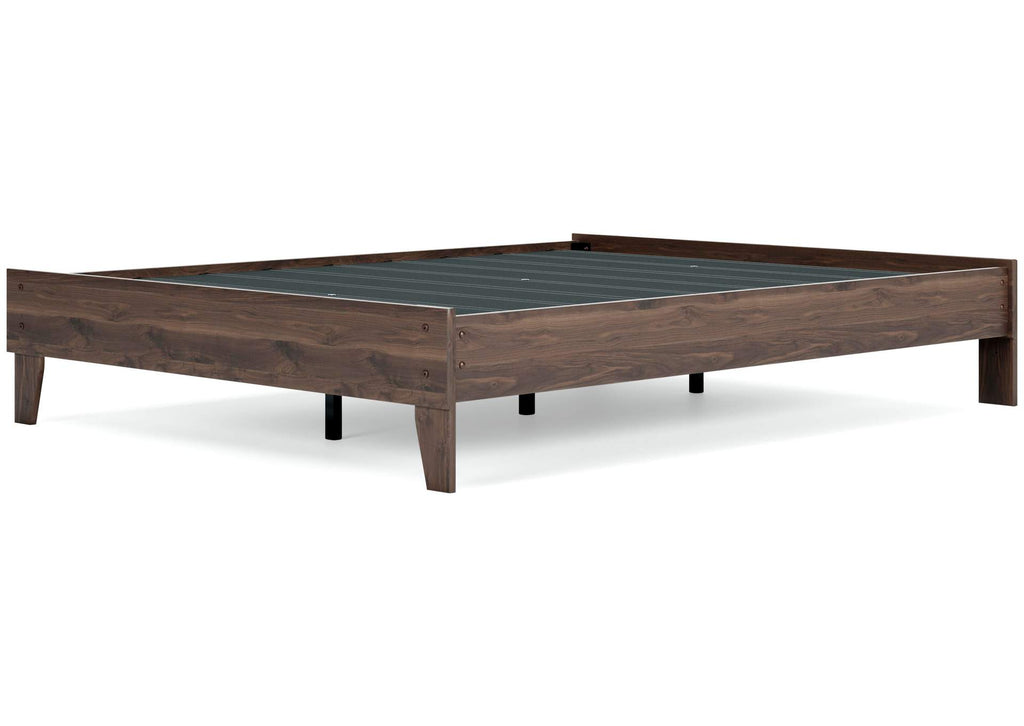 Calverson Queen Platform Bed with 2 Nightstands angled view