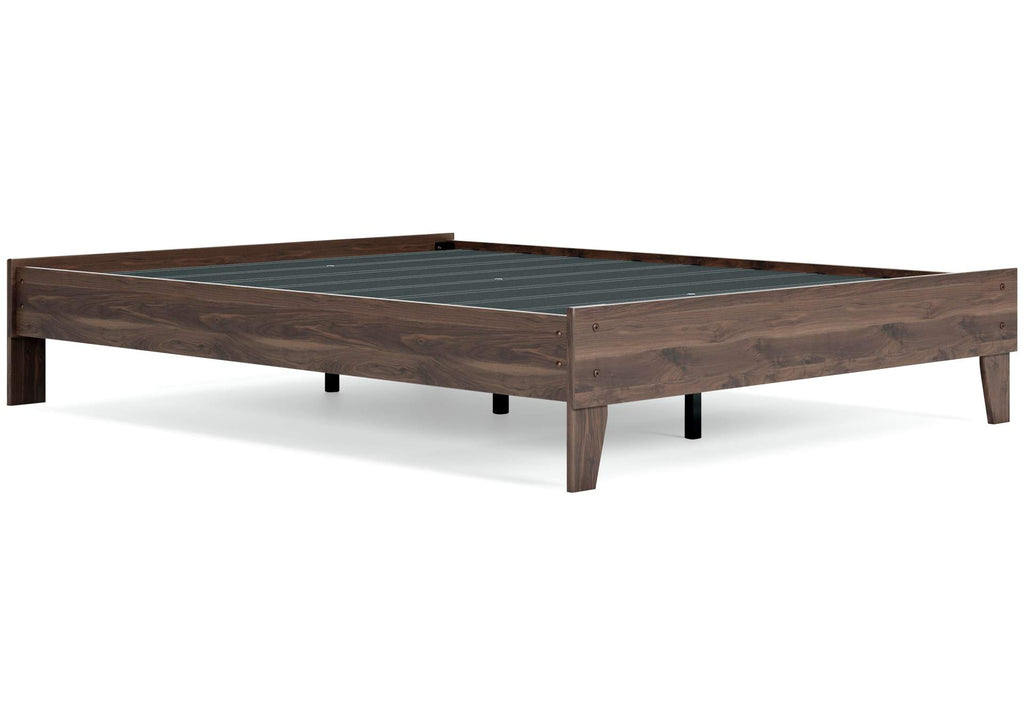 Calverson Queen Platform Bed with 2 Nightstands angled view