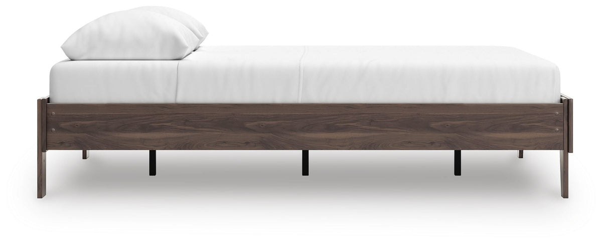 Calverson Queen Platform Bed in Mocha, side view