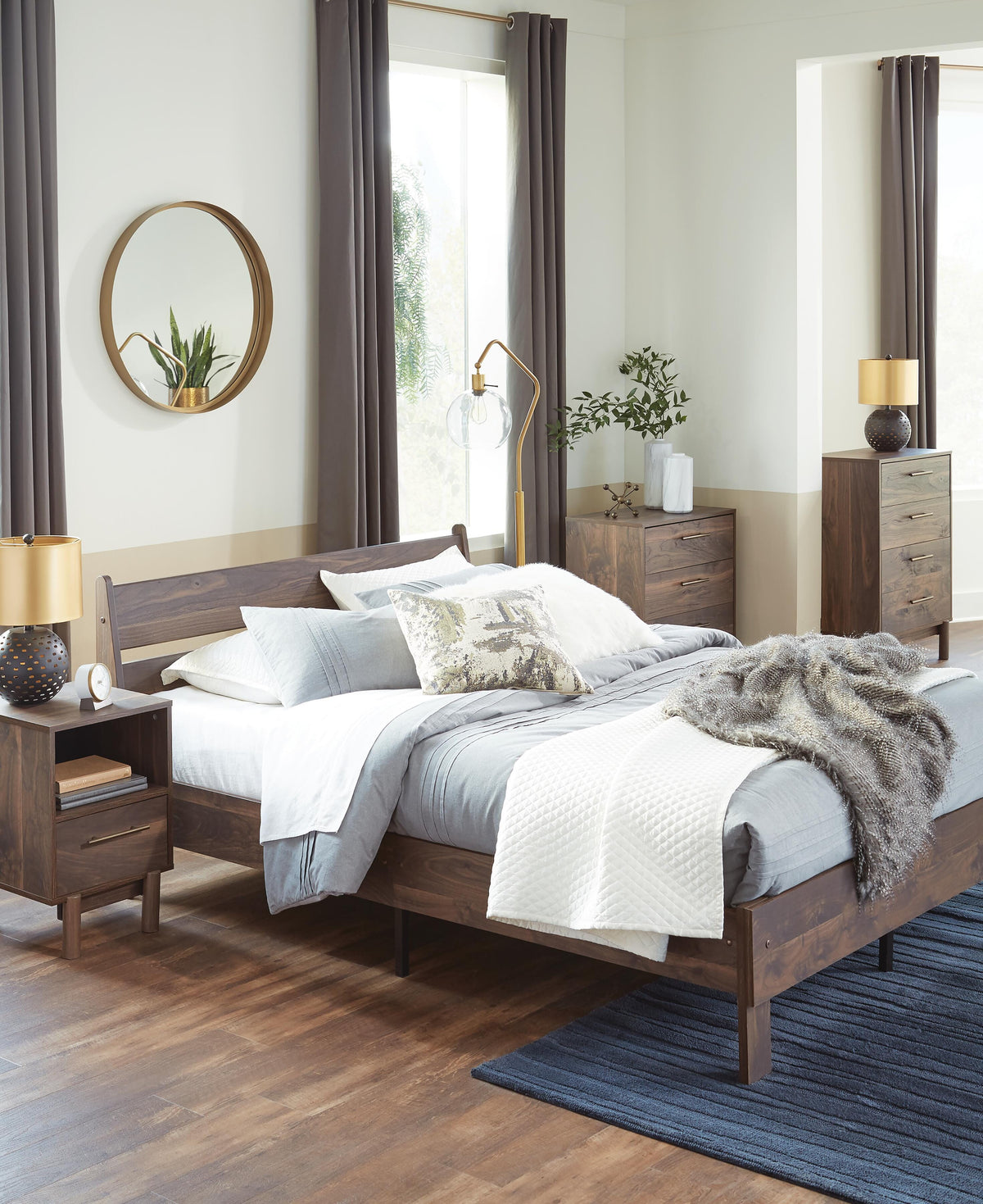 Calverson Queen Panel Platform Bed in Mocha, lifestyle view