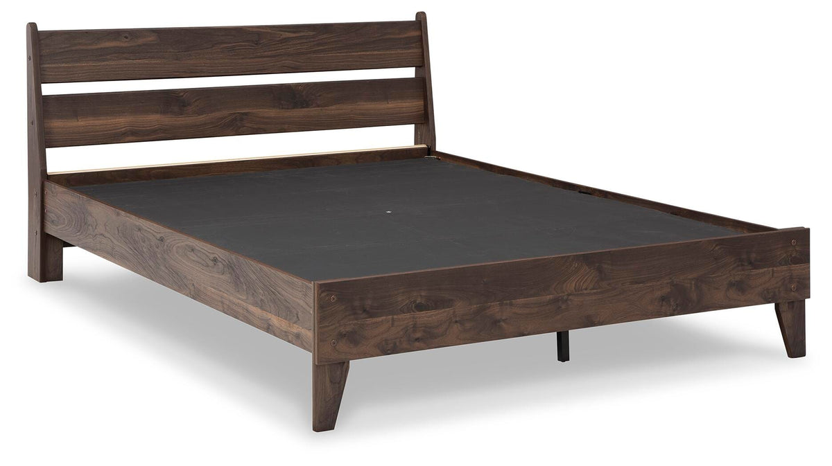 Calverson Queen Panel Platform Bed in Mocha, angle view