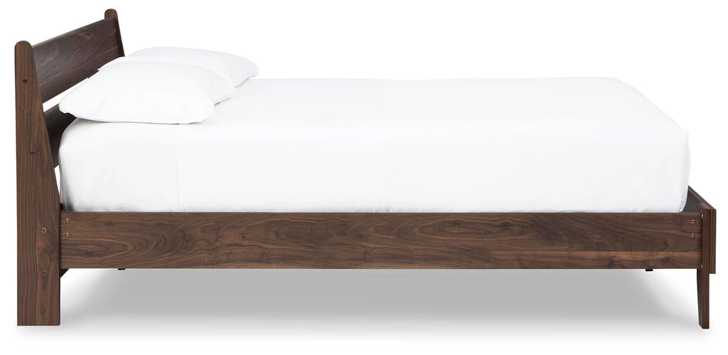 Calverson Full Panel Platform Bed in Mocha, side view