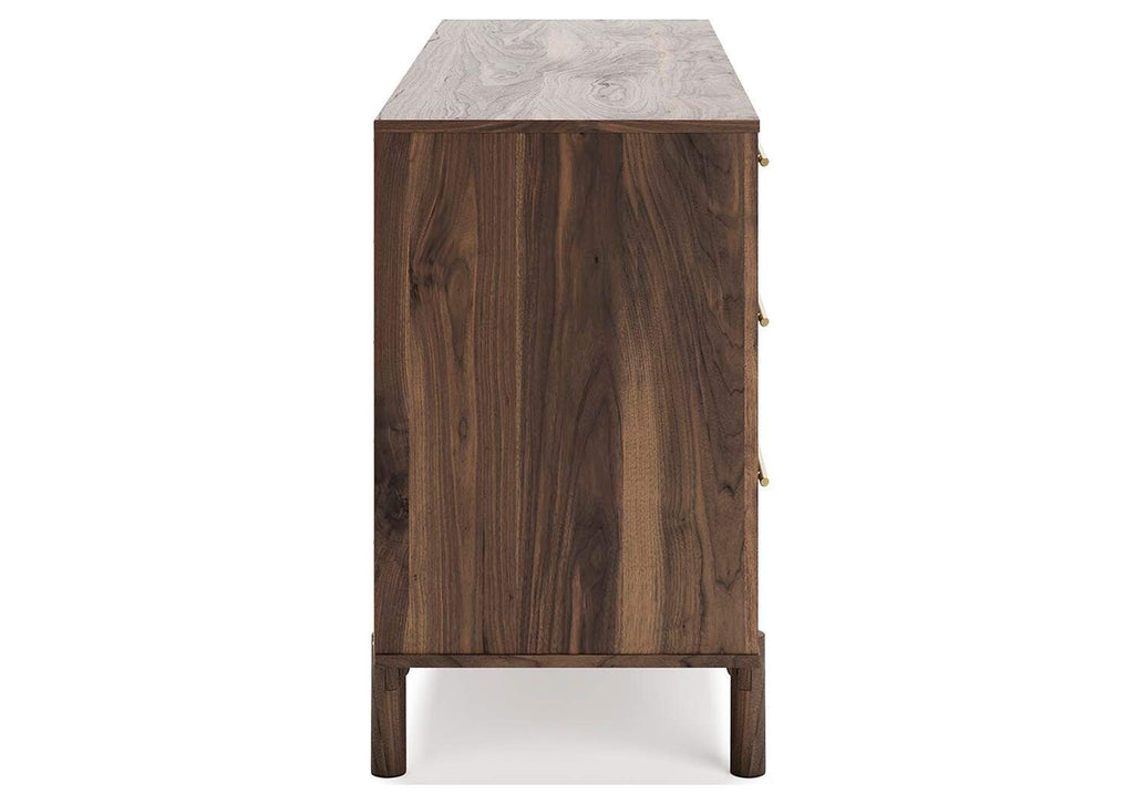 Calverson Queen Platform Bed and Dresser side view