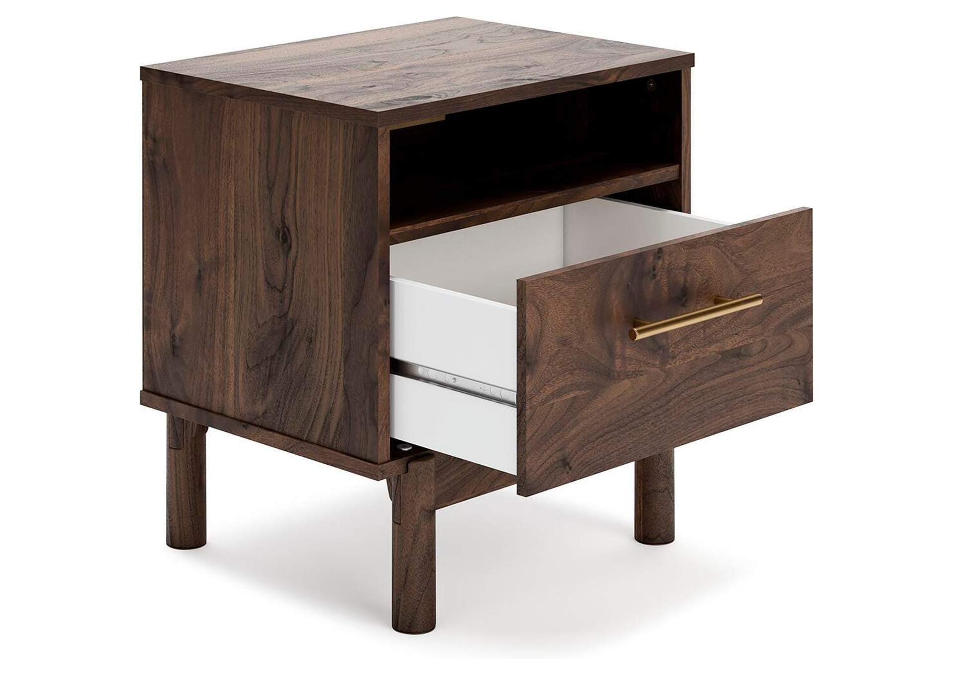 Calverson Queen Platform Bed with 2 Nightstands angled view