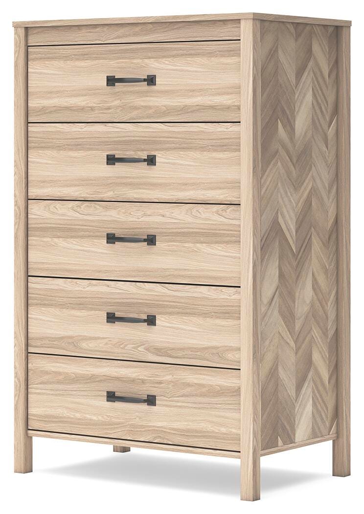 Battelle Chest of Drawers in Tan, angle view