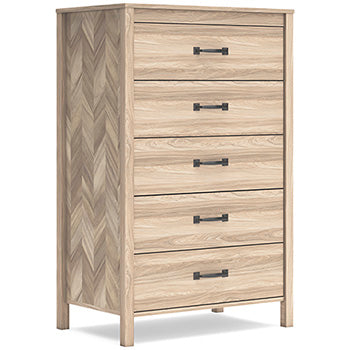 Battelle Chest of Drawers in Tan, angle view